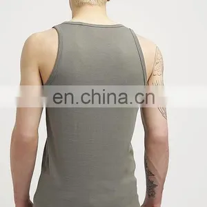 China Gym Running Custom Logo 100% Cotton Basic Green Color Sport Fitness Men Sublimation Tank Top thumbnail-2