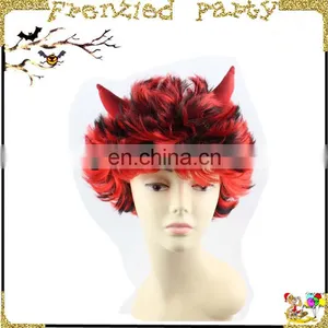 New Halloween Sport Fan Wig With Horns thumbnail-1