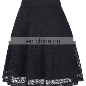 Kate Kasin Women Ladies Floral Pattern Lace Skirt A-Line Black Mini Skirt KK000445-1 thumbnail-3