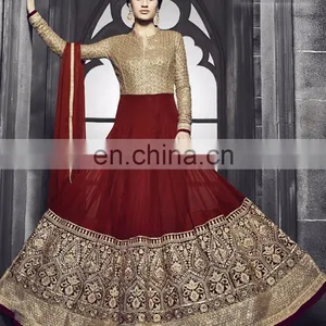 Red Colored Pure Georgette Heavy Designer Suit. thumbnail-1