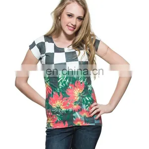 2015 Factory Direct Price Wholesale Ploycotton Chess Board With Retro Flower Print T-shirt thumbnail-1