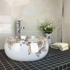 Bathroom Ceramic Sanitary Ware Good Sale New Decal Hand Paintting Round Black Tabletop Basin thumbnail-4