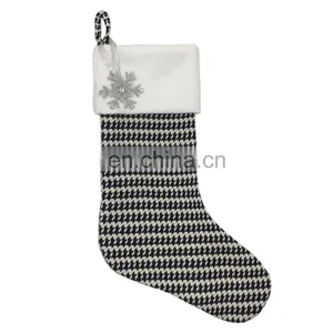 Wholesale Decorative Chunky Black and White Plaid With Pompom Christmas Socking for Christmas thumbnail-5