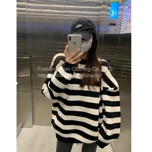 Stripe Sweater Female Autumn and Winter New Korean Version Loose Thick Warm Gentle Languid Lazy Wind Jumjacket Female thumbnail-1