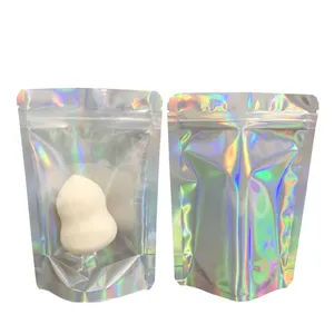 Hologram Mylar Cosmetic Glitter Powder Nail Polish Packaging Bags / Shinning Holographic Aluminum Foil Stand Up Pouch thumbnail-5