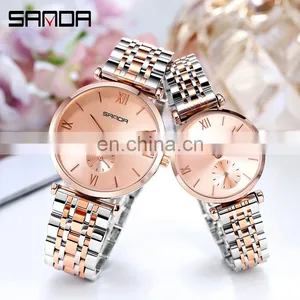 Sanda P1052 Luxury Quartz Wrist Watches for Men Women Stainless Steel Chrono Water Resistant Fashion Couple Watch thumbnail-2