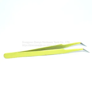 Yellow Stainless Steel Tweezers, Bird's Nest, Hair Picking and Eyelash Beautifying Tools, Electronic Mobile Phone Maintenance, Curved Straight Tip, Thin Tip Clip, Stickers, Cute thumbnail-5