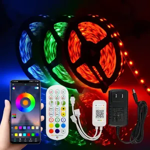 Hot Sale LED Pixel Light Strip 48W/Roll 60leds/M WS2811 LED Strip 24-key Infrared Bluetooth Music Controller RGB LED Strip Light Kit thumbnail-1
