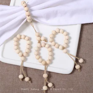 Wholesale Farmhouse Decor Napkin Rings Wood Bead Napkin Holders With Tassels Rustic Country Decor Table Decoration thumbnail-1