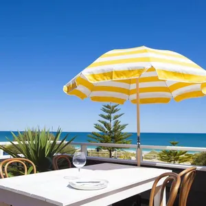 OEM Customized 8FT Tilting Beach Umbrellas Wholesale Outdoor Patio Umbrella Striped Polyester UV Protection Sand Anchor thumbnail-5