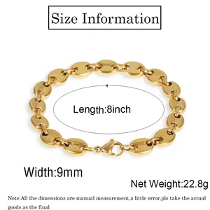 Women Bracelet Stainless Steel Coffee Bean Design 18K Gold Plated Link Chain Bracelet Hip Hop Style Jewelry thumbnail-5