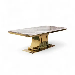 Luxury Stainless Steel Frame Sintered Stone Natural Marble Top Household Dining Table For Villa Hotel Wholesale thumbnail-3