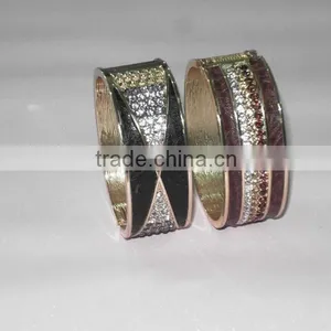 Metal Leather and Rhinestones Combination Genuine Leather Bracelet Wrist Bands Wholesale thumbnail-1