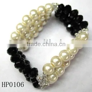 Multi Layer Pearl Bracelet With Black Crystal thumbnail-1