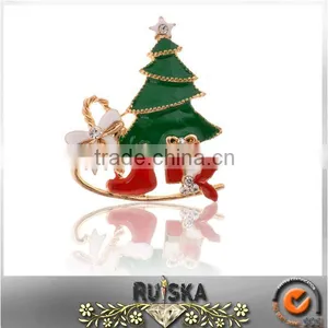 Gold Plating Enamel Christmas Tree Brooch thumbnail-1