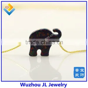 12*14mm Synthetic Elephant Opal Gems Pendant Gold Necklace For Wedding Dresses thumbnail-5