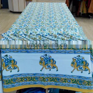 100 % Cotton Multi Color Jaipur Handblock Printed Table Covers With Napkins 6 Seater 8 Seater 12 Seater thumbnail-1