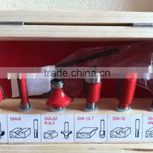 TC-006A 6PCS Red Colour 6mm Shank TCT Router Bit Set In Wooden Box For Woodworking thumbnail-1
