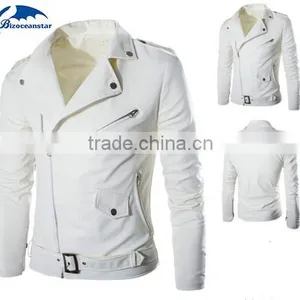 New Fashion Men's Jackets Short Slim Collar Motorcycle Leather Jacket Coat thumbnail-3