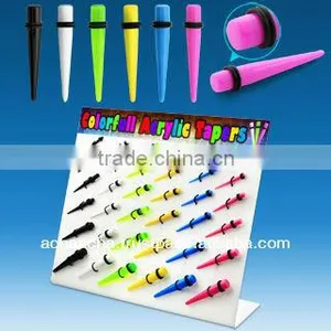 Display With 36 Pcs. of Colorful Solid Acrylic Colored Tapers With Double Rubber O-ring - Size 8g to 00g (3mm - 10mm) thumbnail-1