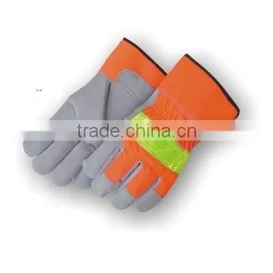 Work Glove Red Cow Split Leather Back Stripped Cotton/ Patch Palm Working Glove thumbnail-3