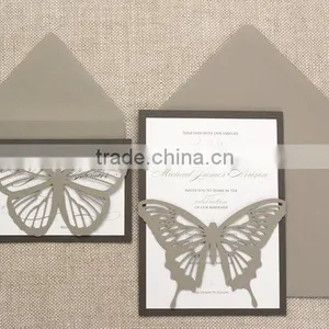 Butterfly Wedding Invitations - Shimmer Silver, Slate Gray, Black and White, Neutral, Pearl Shimmer, Laser Cut Invitations thumbnail-4