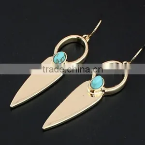2016 Unique Fashion Design Gold Plated Polishing Turquoise Drop Earrings thumbnail-1