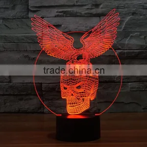 3D Optical Night Light Skull Wing 7 RGB Light Colors 10 LEDs AA Battery or DC 5V Mixed Lot thumbnail-2