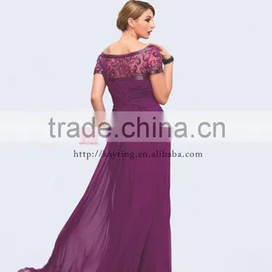 2014 Latest Design Short Sleeve Beaded and Ruffle Chaozhou Evening Dress thumbnail-3