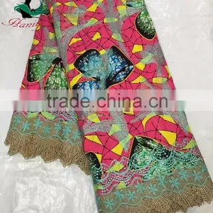 JFWL-125 African Wax Print Fabric With Lace Ankara Wax Fabric Mix Cord Lace thumbnail-1