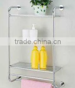 Tube Metal Wall Mounted 3 Tier Shelf 2 Towel Rail Bathroom Rack thumbnail-1
