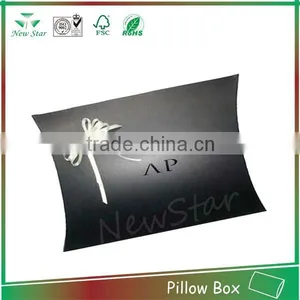 Custom Made Black Paper Pillow Box With Ribbon Bow thumbnail-1