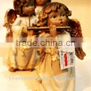 Resin Figure Black Angels Statue With Bamboo Flute Fairy Figurines thumbnail-1