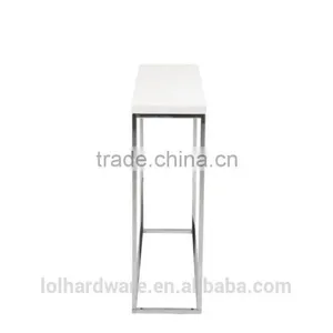 Euro Style Stainless Steel Base Console Table, White Lacquer Top thumbnail-3