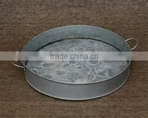 Wooden Handle Round Metal Serving Tray Beer Holder thumbnail-3