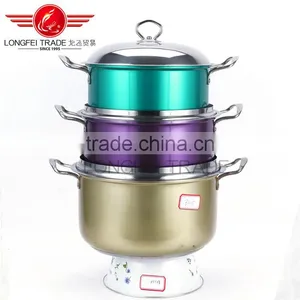 Hot Selling 3pcs Colorized Stainless Steel Soup Pot Kitchen Cookware With Decal thumbnail-1