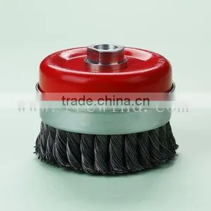 Red-painted Twisted Knot Wire Cup Brush With Bridle Ring thumbnail-1