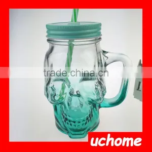 UCHOME Skulls Shape Glass Mason Beverage Jar With Handle And Cover thumbnail-2