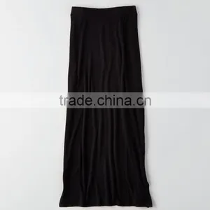 Latest Skirt Design Pictures Women Fashion Plain Dyed Cotton Solid Black Slit Maxi Skirts Women Long Maxi Skirts thumbnail-2