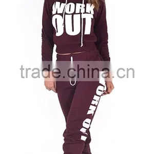 NEW LADIES WORK OUT SLOGAN TRACKSUIT CROP HOODIE JOGGERS SET GYM SUIT thumbnail-4