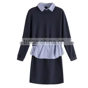 2016 New Style Autumn Shirt Korean Turn Down Collar Long Sleeve Dress Patchwork thumbnail-3