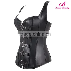 Black Overbust Waist Cincher Vest Shapewear Thermal Waist Corset Steampunk Wholesale thumbnail-2