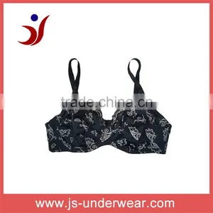 Old Women Black Print Bra, Wholesale Ladies Cotton Lingerie no Padded Bra thumbnail-1