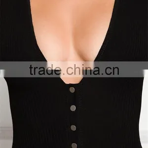 MGOO Foshan Manufacturer Custom Plunge Ribbed Bodysuits Black Cotton Spandex Blouse High Cut Buttons Up Tops thumbnail-4