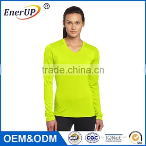 Hot Sale Cheap v Neck Women Breathable Polyester Long Skin Tight Long Sleeve t Shirt thumbnail-1