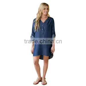 Fashion Denim Tops Women Dress With Pure Color Long Sleeve Cowboy Dress for Women 2017 thumbnail-1
