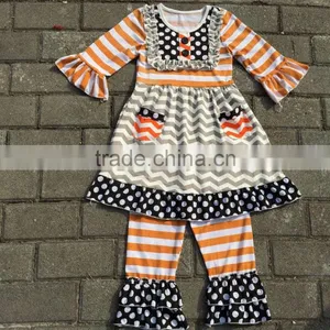 2017Lovely Comfortable Ventilation Fold Princess Lace Skirt Suit Girl Striped T-shirt Unique Kids Frock Designs Pictures thumbnail-4