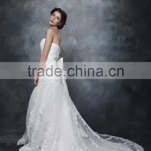 Mermaid Straight Neck With Beaded And Ribbon Sash Wedding Dress AS28602 thumbnail-2