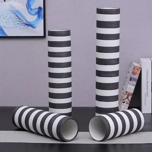 Black And White Stripe Cylinder Brush Pot Nordic Style Ceramic Vase Storage Canister Decoration thumbnail-3