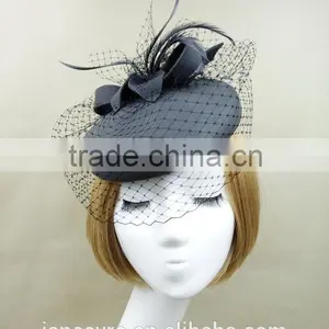 Fashionable Style Wool Felt Pillbox Hat With Veil,Party Mini Wool Hat thumbnail-2